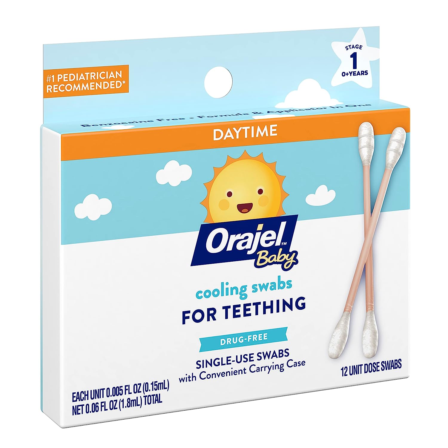 Orajel Baby Daytime Cooling Swabs for Teething, Drug-Free, 1 Pediatrician Recommended Brand for Teething*, 12 Swabs in Carrying Case(Packing May Vary) - Image 5